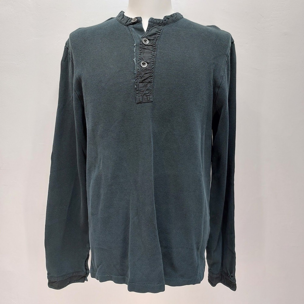 Polo Ralph Lauren Henley Men's Large Black Waffle Knit Long Sleeve Distressed